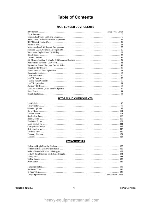 Gehl 5625 Skid Loader (907221B) Service Parts Manual