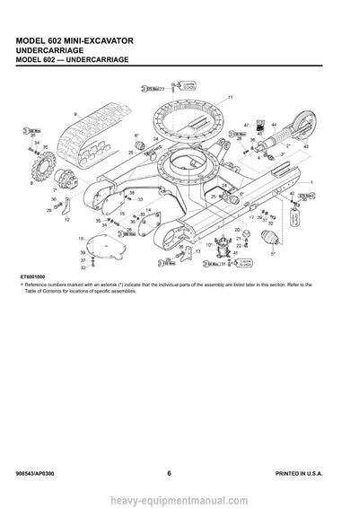 Gehl 602 Mini-excavator SN AB00473 and Before Parts Manual 908543A 1999