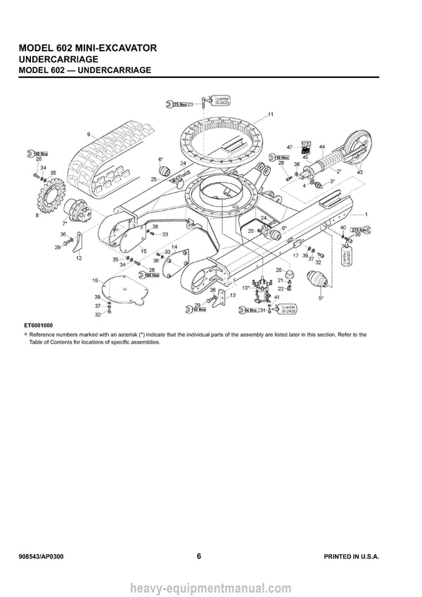 Gehl 602 Mini-excavator SN AB00473 and Before Parts Manual 908543A 1999