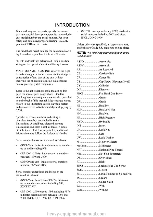 Gehl 753Z Compact Excavator Parts Manual 918075E 2013