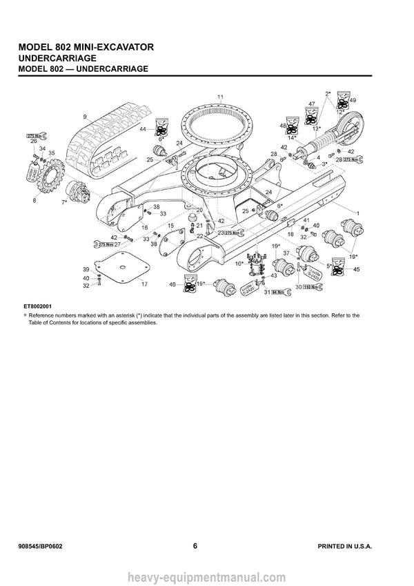 Gehl 802 Mini Excavator (908545A) Parts Manual SN AB00472 & Before 