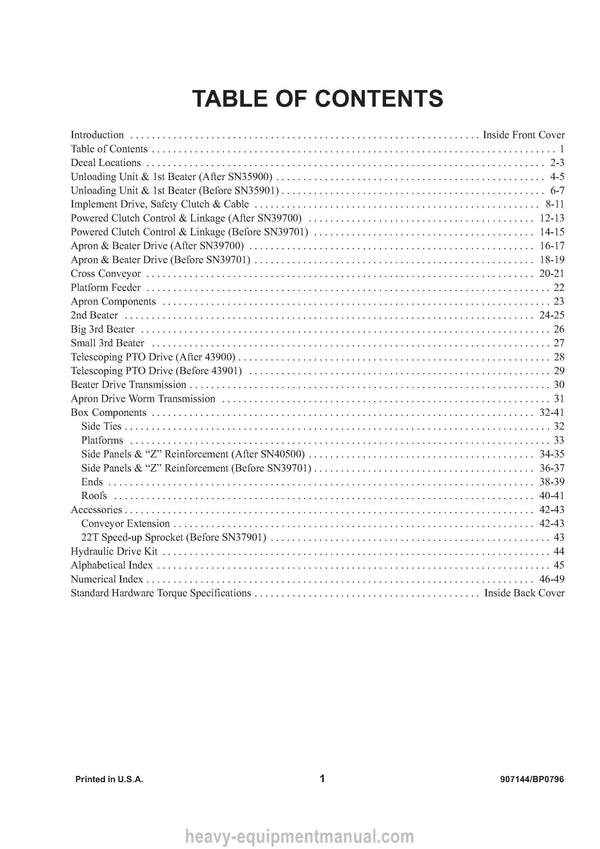 Gehl 970 Forage Box Parts Manual 907144B 1996