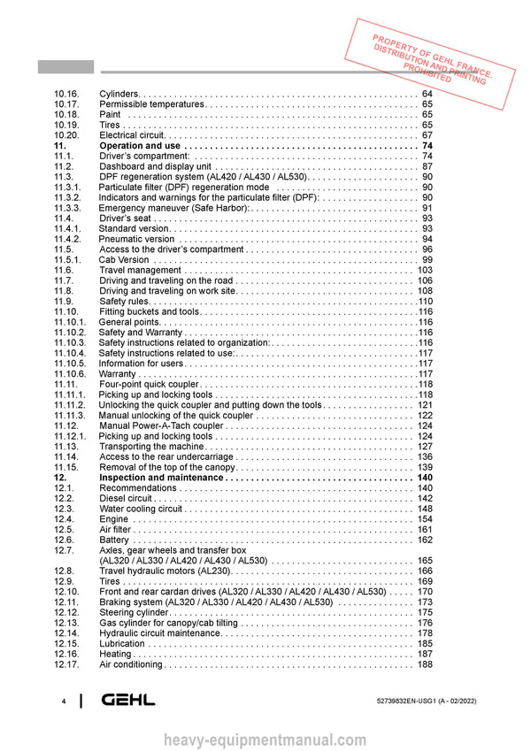 Gehl AL230 AL320 AL330 AL420 AL430 AL530 P ST5 S1 Telehandler (52739832) User Manual PDF