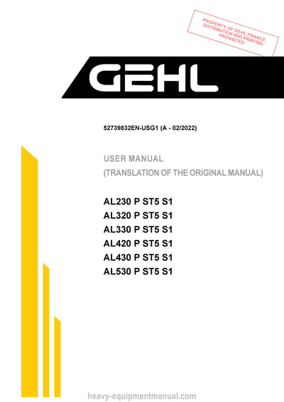 Gehl AL230 AL320 AL330 AL420 AL430 AL530 P ST5 S1 Telehandler (52739832) User Manual PDF