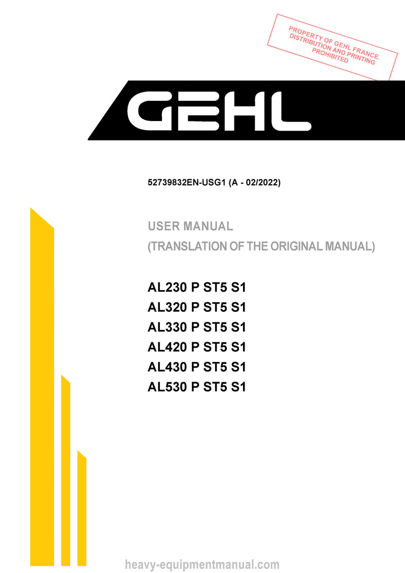 Gehl AL230 AL320 AL330 AL420 AL430 AL530 P ST5 S1 Telehandler (52739832) User Manual PDF
