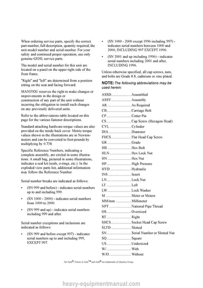 2022 Gehl AL440 Articulated Loader (50940349F) PDF Parts Manual SN 43000 & Up 