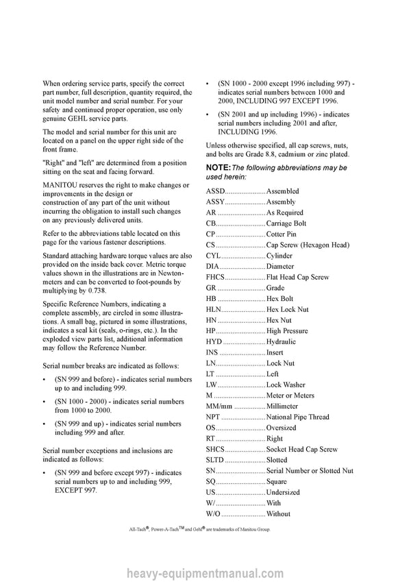 2022 Gehl AL440 Articulated Loader (50940349F) PDF Parts Manual SN 43000 & Up 
