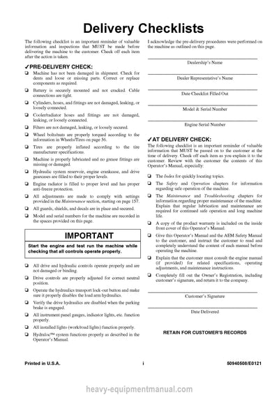 2021 Gehl AL650 AL750 ALT750 Articulated Loader Operator Manual 50940508E