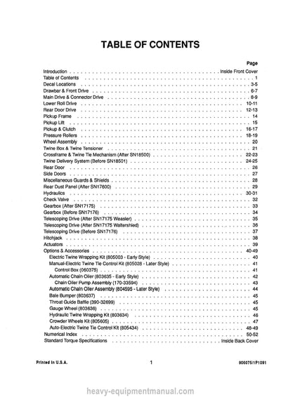 Gehl B1310 Fixed Chamber Round Baler Service Parts Manual 906075 1991