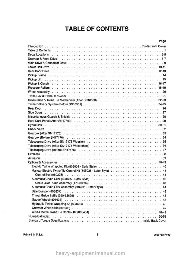 Gehl B1310 Fixed Chamber Round Baler Service Parts Manual 906075 1991