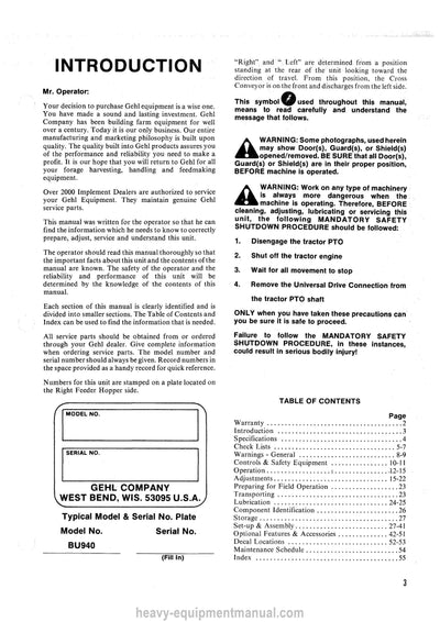 Gehl BU 940 Forage Box Operators Manual 902848B