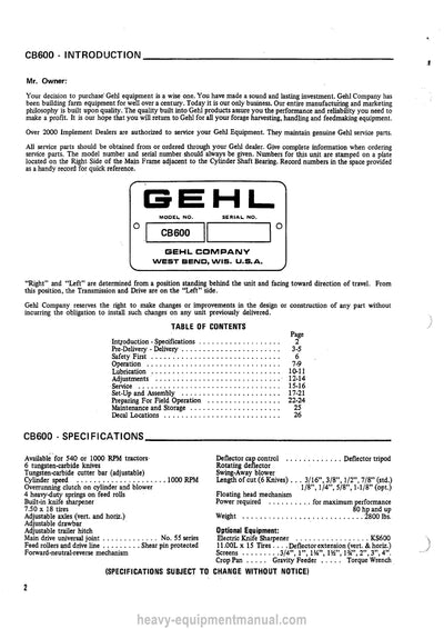 Gehl CB 600 Forage Harvester Operators Manual 901558A