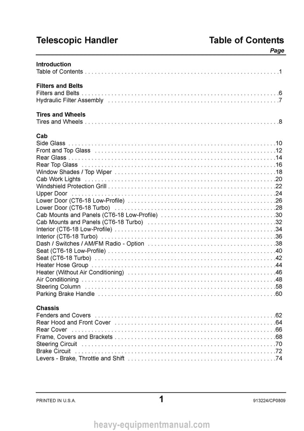 Gehl CT6-18 Telescopic Handler (913224C) Parts Manual Download PDF