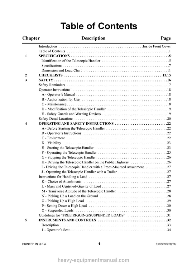 Gehl CT6-18 Telescopic Handler Operator Manual 913223B PDF Download