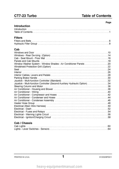 Gehl CT7-23 Turbo Telescopic Handler (913332B) Parts Manual SN 263524 and Up 