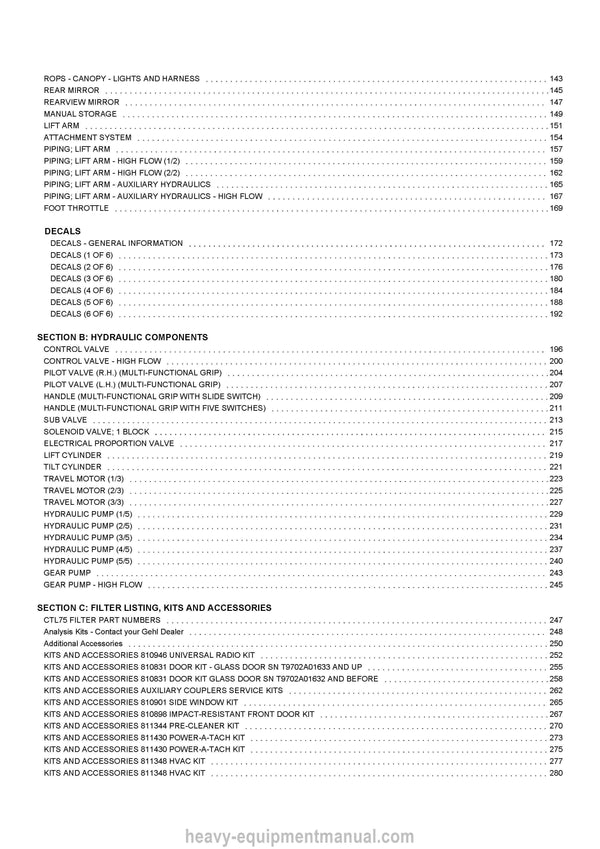 Gehl CTL75 Parts Manual 917318 2011