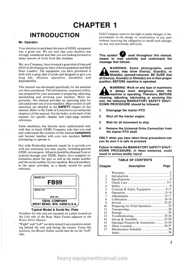 Gehl FB99 Forage Blower (902793C) Operator Manual PDF Download