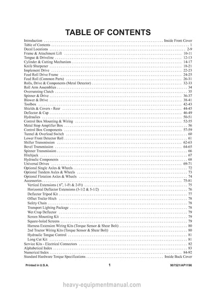 Gehl Forage Harvesters CB 1060 SN 8501 and Up CB 1065 SN 8501 and Up Parts Manual 907521A 1996