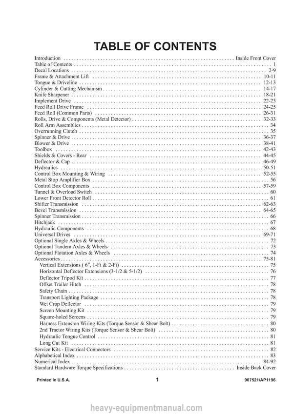 Gehl Forage Harvesters CB 1060 SN 8501 and Up CB 1065 SN 8501 and Up Parts Manual 907521A 1996