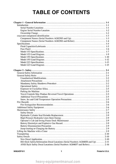 Gehl GE 153 GE193 GE 223 Compact Excavator Operator Manual 909824D PDF