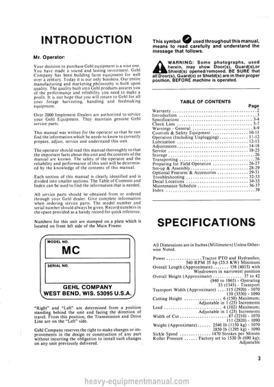 Gehl GMC1070 MC1090 Mower Conditioner Operators Manual 902359A