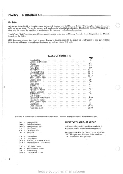 Gehl HL3000 Skid Steer Loader Service Parts Manual 901939A
