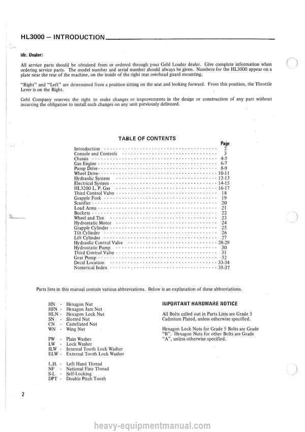 Gehl HL3000 Skid Steer Loader Service Parts Manual 901939A