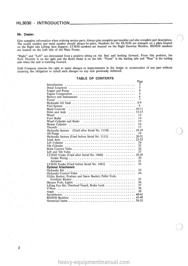 Gehl HL3030 Hydracat Loader Service Parts Manual 620371