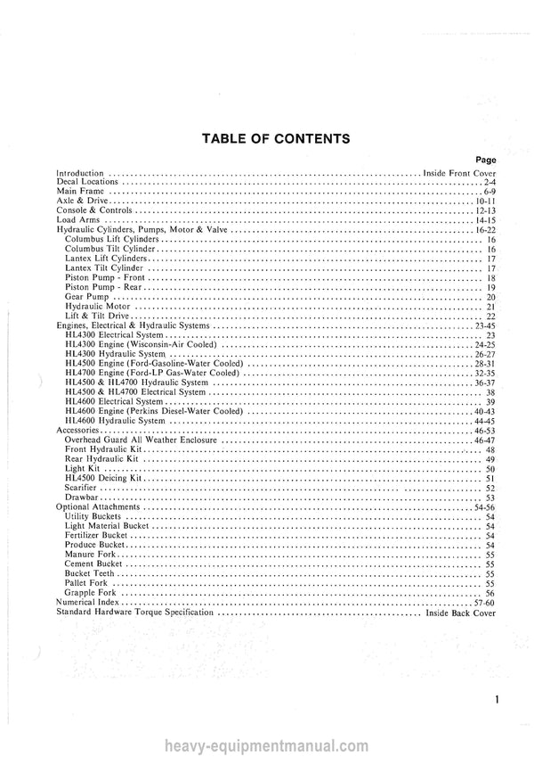 Gehl HL4300 HL4500 HL4600 HL4700 Skid Steer Loader Service Parts Manual 902578A
