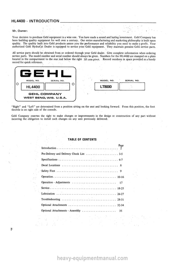 Gehl HL 4400 Loader Operator Manual 901556 - PDF Download
