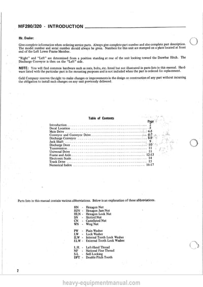 Gehl MF280 MF320 Mixer Feeder (900876) Service Parts Manual PDF