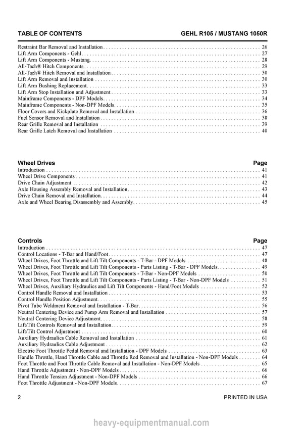 Gehl R105 Mustang 1050R Skid Steer Loader Service Repair Manual 50950298-A