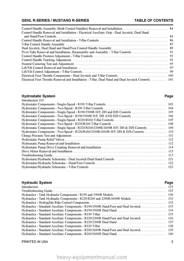 Gehl R190 R220 R260 Manitou/Mustang 1900R 2200R 2600R Skid Steer Loader Service Repair Manual 50950134-D