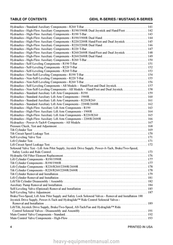 Gehl R190 R220 R260 Manitou/Mustang 1900R 2200R 2600R Skid Steer Loader Service Repair Manual 50950134-D