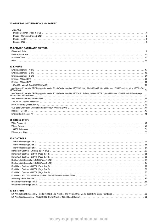 Gehl R220 R220 EU R220 X-Series Compact Skid Loader Parts Manual 50950171I 2022
