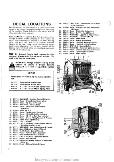 Gehl RB 1850 Baler Service Parts Manual 