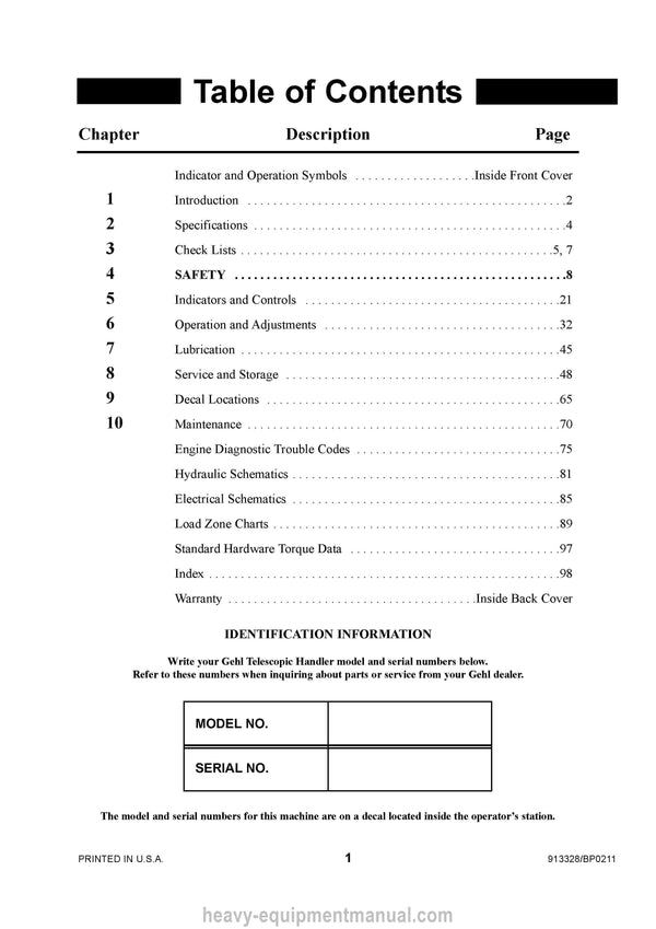 Gehl RS10-44 RS10-55 RS12-42 Telescopic Handler Operator Manual 913328B PDF
