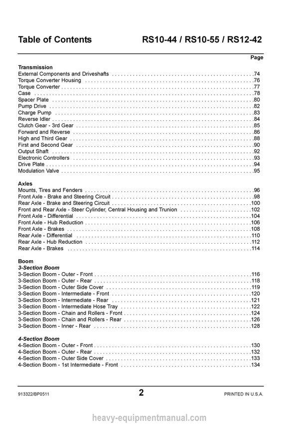 Gehl RS10-44 RS10-55 RS12-42 Telescopic Handler (913322B) Parts Manual PDF
