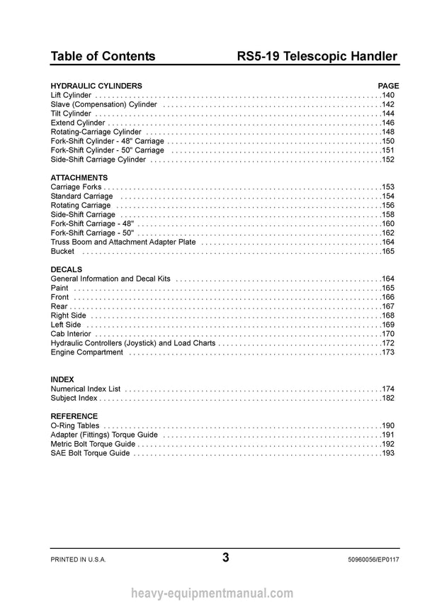Gehl RS5-19 Telescopic Handler (50960056E) Parts Manual Download PDF