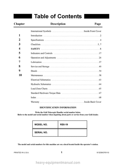 Gehl RS5-19 Telescopic Handler Operator Manual 913258C PDF Download