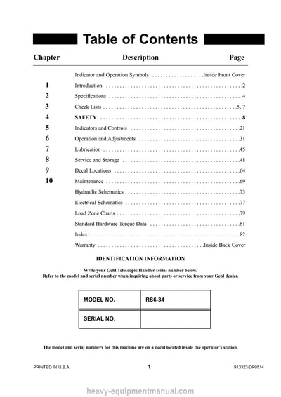 Gehl RS6-34 Telescopic Handler Operator Manual 913323D PDF Download