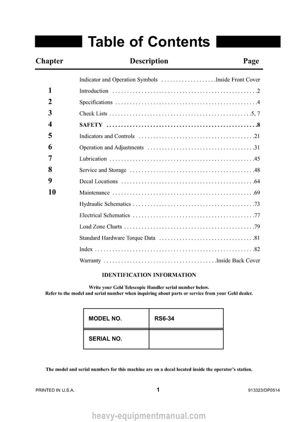 Gehl RS6-34 Telescopic Handler Operator Manual 913323D PDF Download