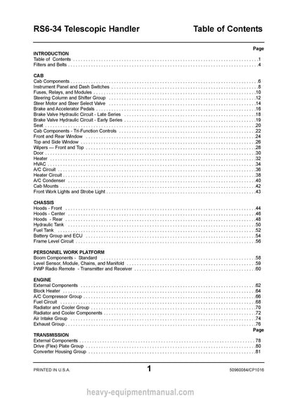 Gehl RS6-34 Telescopic Handler (50960084C) Parts Manual Download PDF