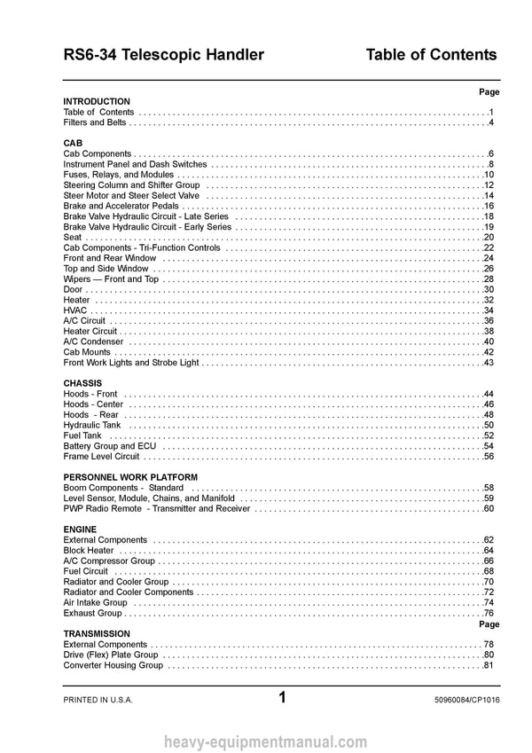 Gehl RS6-34 Telescopic Handler (50960084C) Parts Manual Download PDF