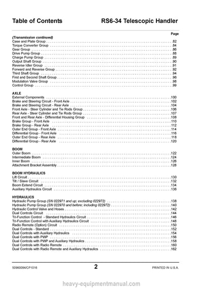 Gehl RS6-34 Telescopic Handler (50960084C) Parts Manual Download PDF