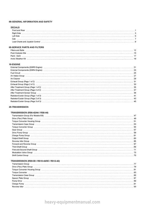 Gehl RS6-42 GEN4 to RS12-42 GEN4 Telescopic Handler Parts Manual 50960205B 2022