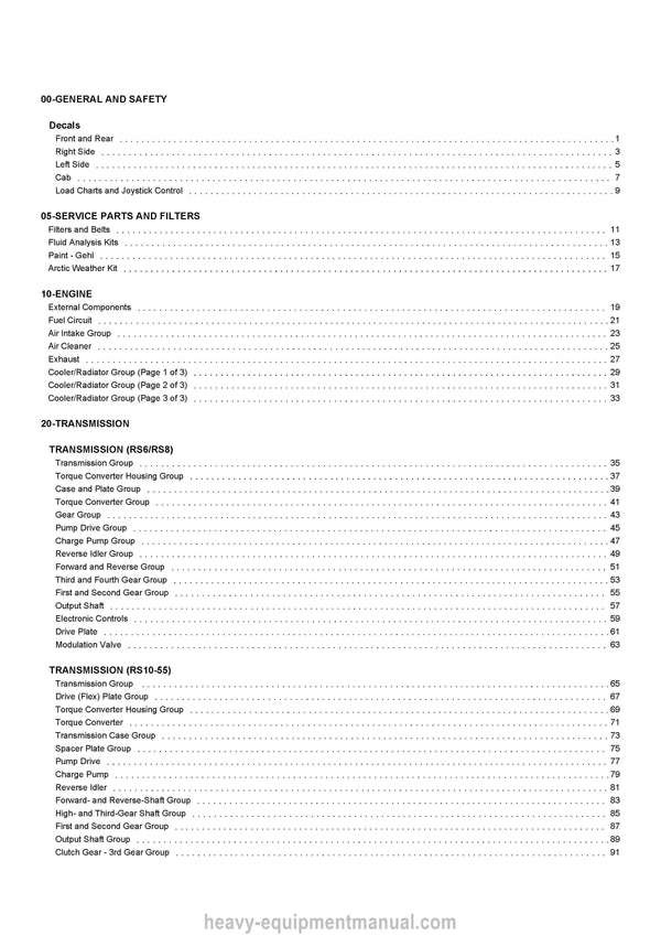 Gehl RS6-42 M74 RS8-42 44 M74 RS10-55 M74 Telescopic Handler (50960212B) Parts Manual PDF 