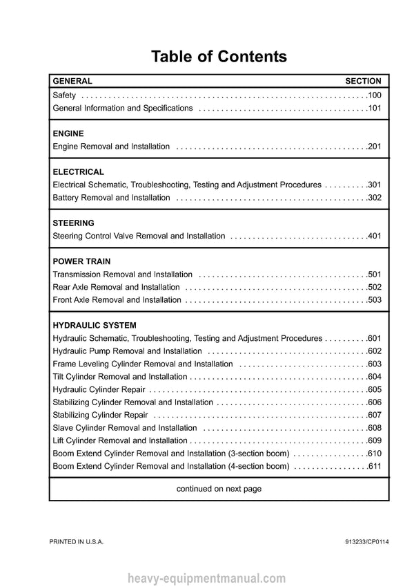 Gehl RS6-42 RS8-42 RS8-44 RS10-44 RS10-55 RS12-42 Telescopic Handler Service Manual 913233 2014