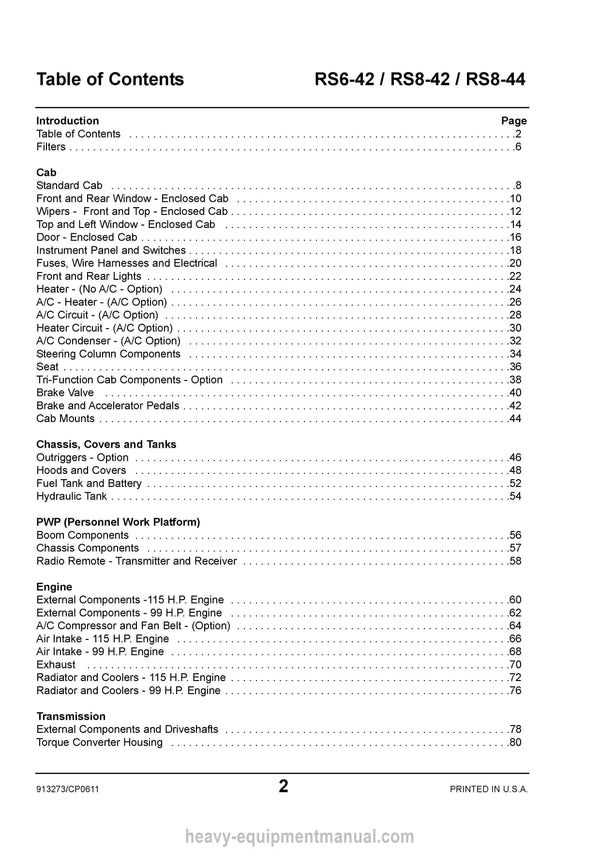 Gehl RS6-42 RS8-42 RS8-44 Telescopic Handler (913273C) Parts Manual PDF