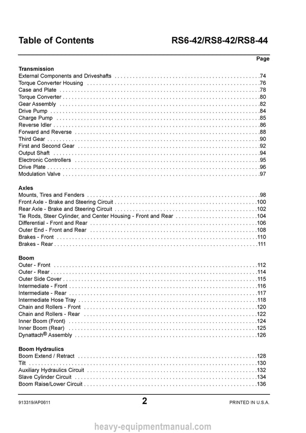 Gehl RS6-42 RS8-42 RS8-44 Telescopic Handler (913319A) Parts Manual PDF